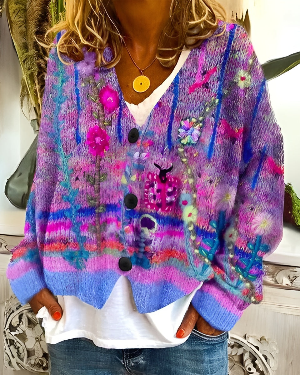 EVONNA | Cárdigan floral de punto