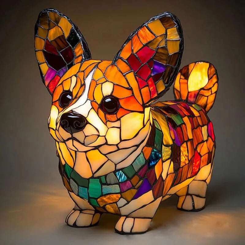 VEGAN | Lámpara de cristal de colores con motivo de corgi