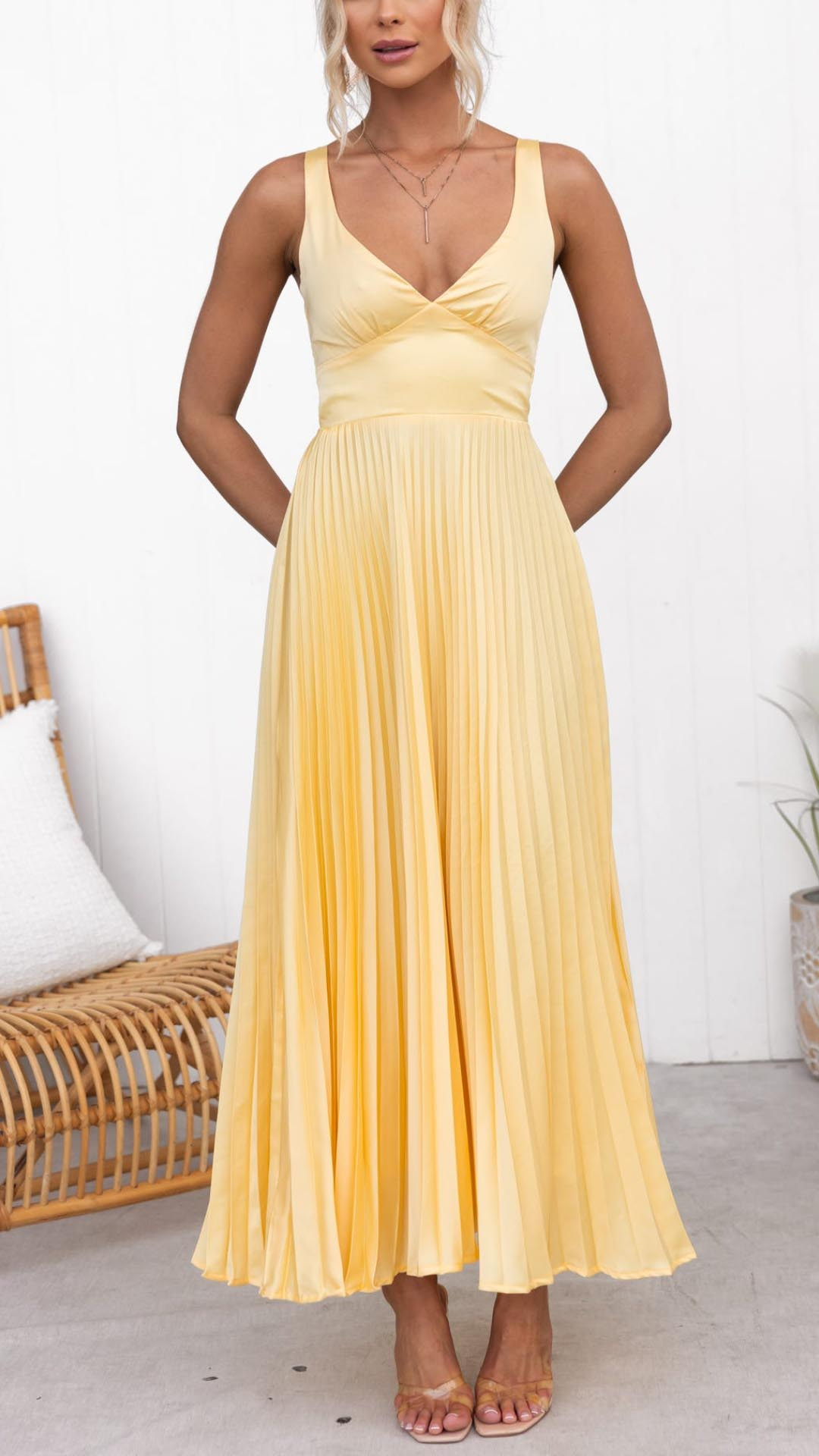 ALBA | Vestido plisado con escote en V
