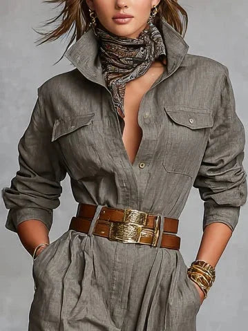 MAGDALENA | Mono de algodón y lino de manga larga