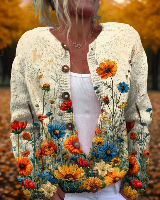 HELENA | Cárdigan Vintage Floral de Punto Suave