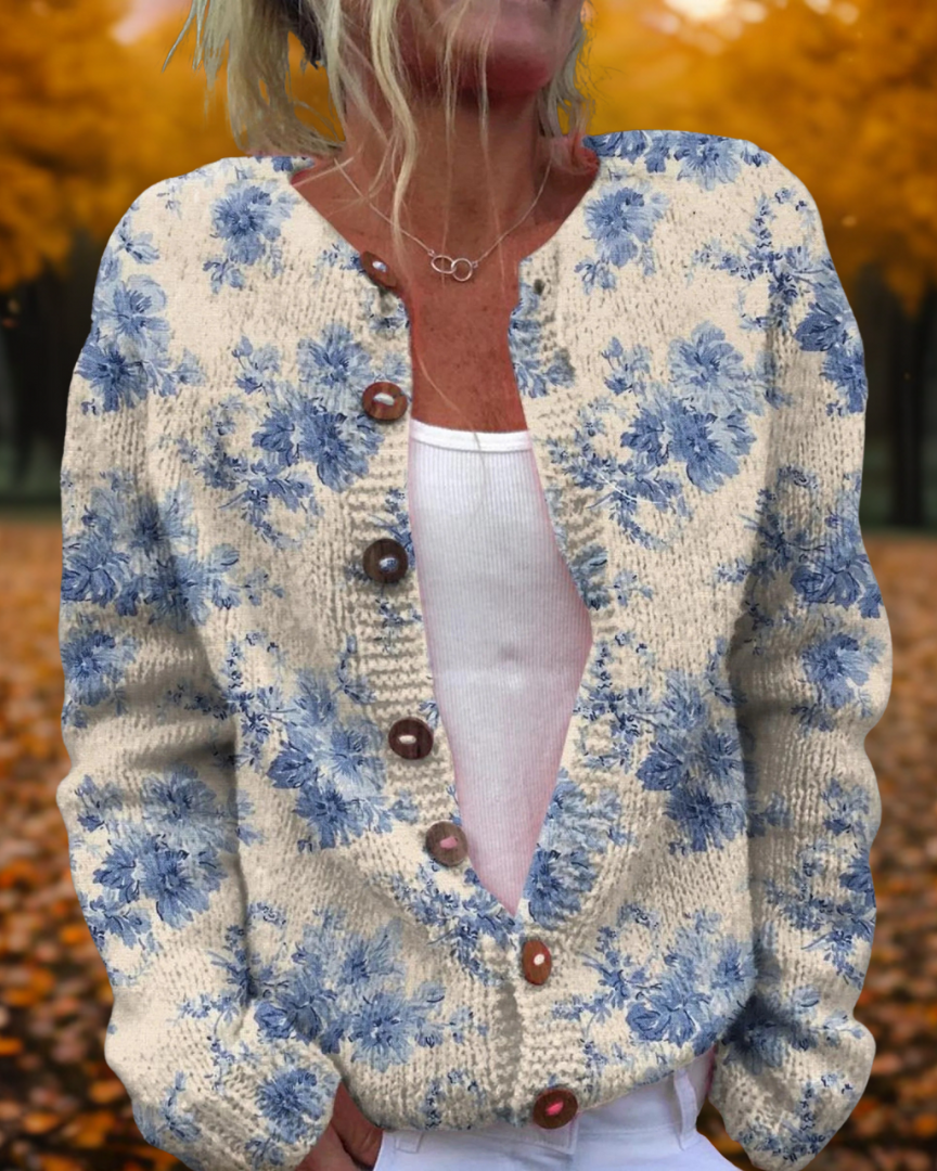 LIANNE | Cárdigan Floral Artístico de Punto Suave