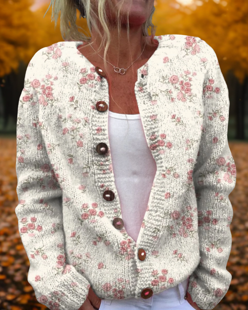 STELLA | Cárdigan Floral Rosa de Punto Suave