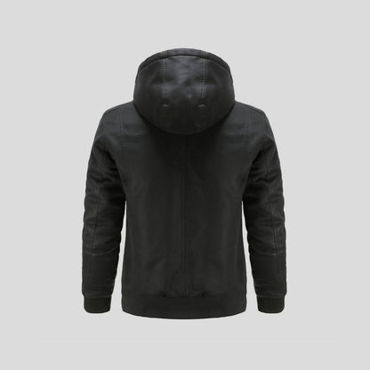 LANCE | Chaqueta de cuero con capucha para hombre