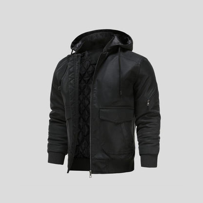 LANCE | Chaqueta de cuero con capucha para hombre