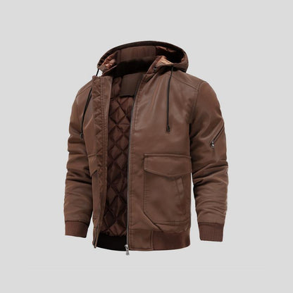 LANCE | Chaqueta de cuero con capucha para hombre