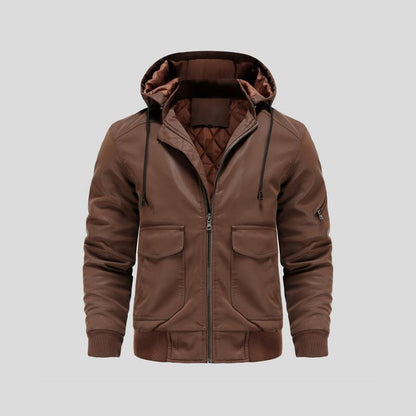 LANCE | Chaqueta de cuero con capucha para hombre
