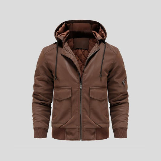 LANCE | Chaqueta de cuero con capucha para hombre