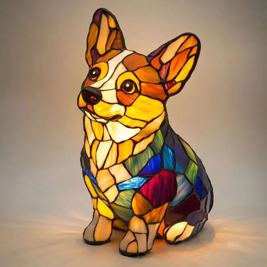 VEGAN | Lámpara de cristal de colores con motivo de corgi