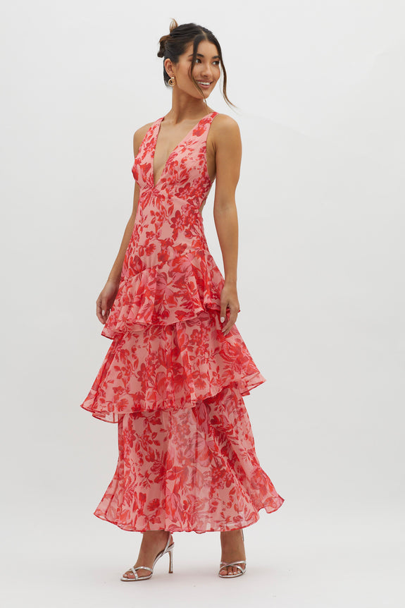 AURA | Vestido de con escote en V y volantes
