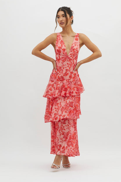AURA | Vestido de con escote en V y volantes