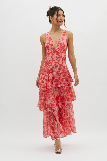 AURA | Vestido de con escote en V y volantes