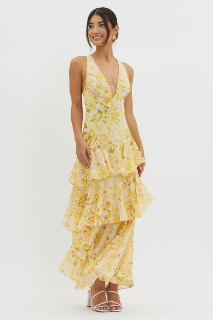 AURA | Vestido de con escote en V y volantes