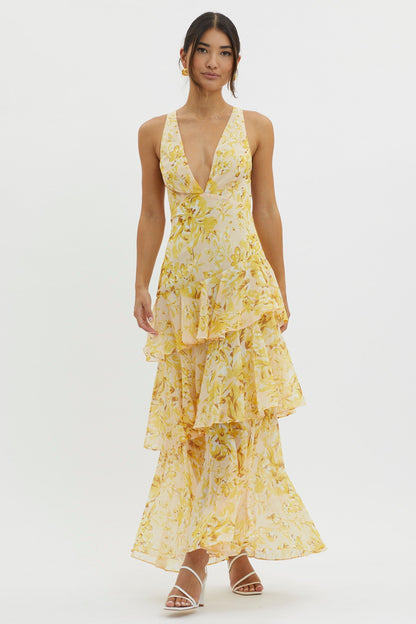 AURA | Vestido de con escote en V y volantes
