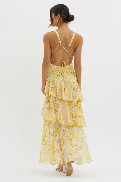 AURA | Vestido de con escote en V y volantes