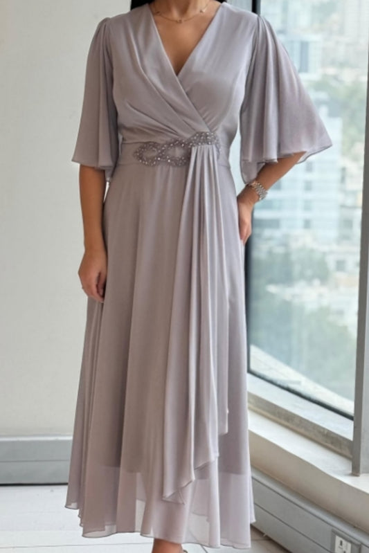 ELENA | Vestido de gasa con escote en V