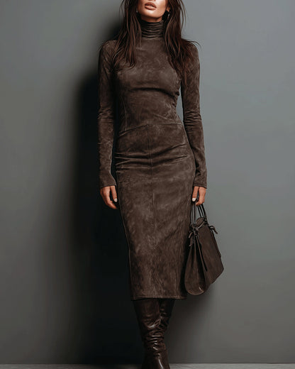 LIA | Vestido midi de ante con cuello alto