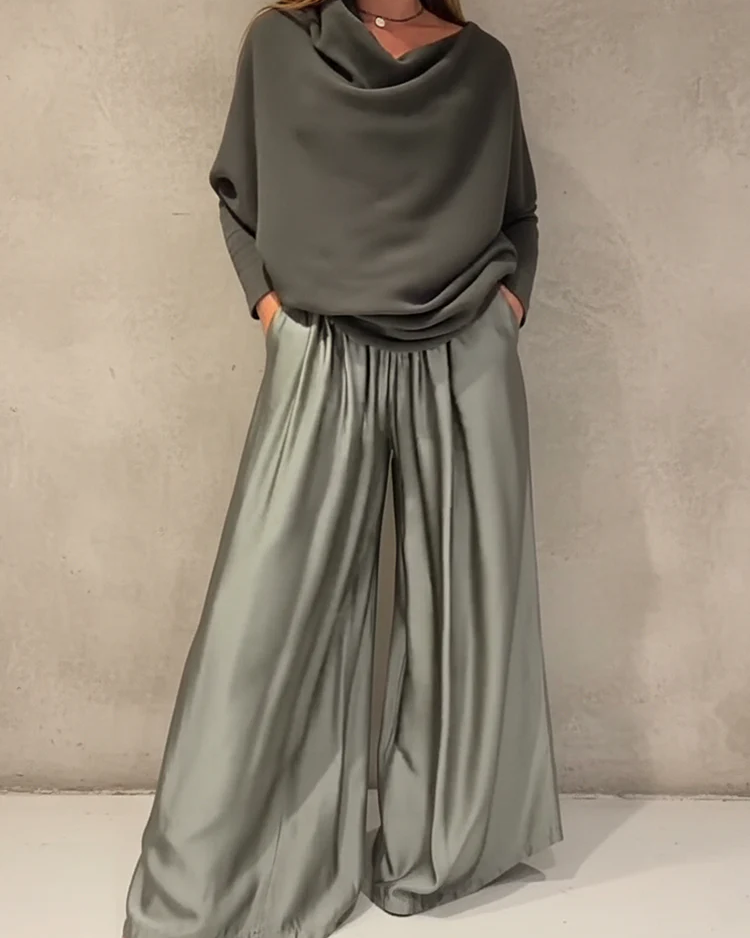 ILANA | Conjunto fluido con top drapeado y pantalón ancho