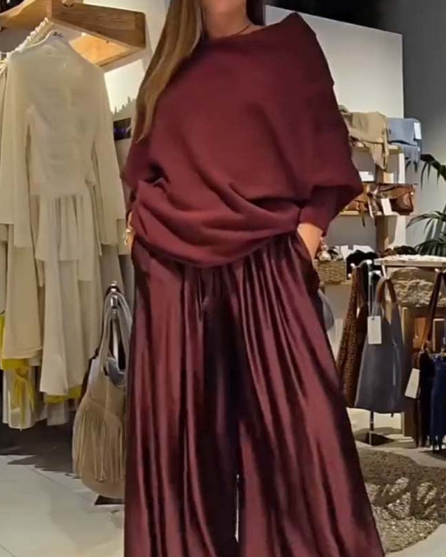 ILANA | Conjunto fluido con top drapeado y pantalón ancho