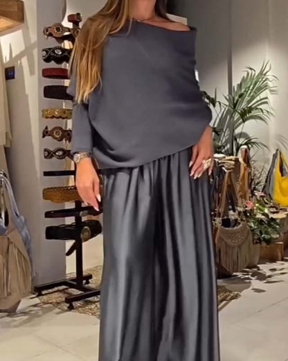 ILANA | Conjunto fluido con top drapeado y pantalón ancho