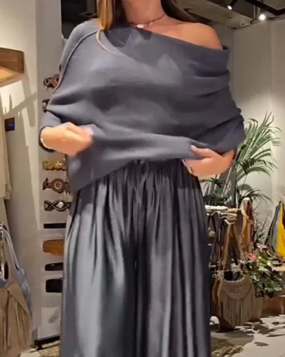 ILANA | Conjunto fluido con top drapeado y pantalón ancho